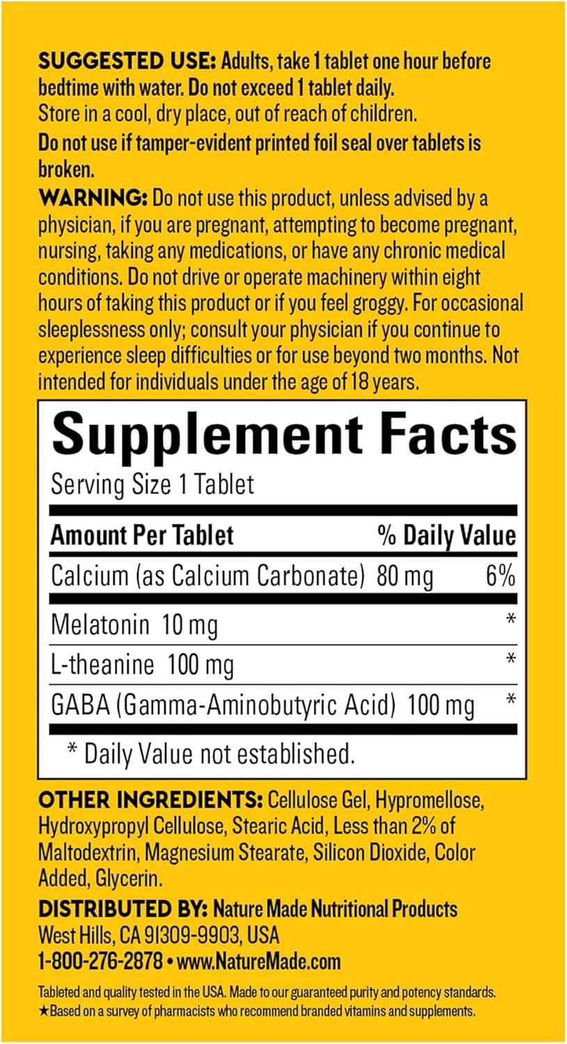 Nature Made Wellblends Sleep Longer, Melatonin 10mg, L theanine 100 mg, and GABA 100mg, Sleep Supplement, 35 Tri-Layer Tablets - Nirvana Guru