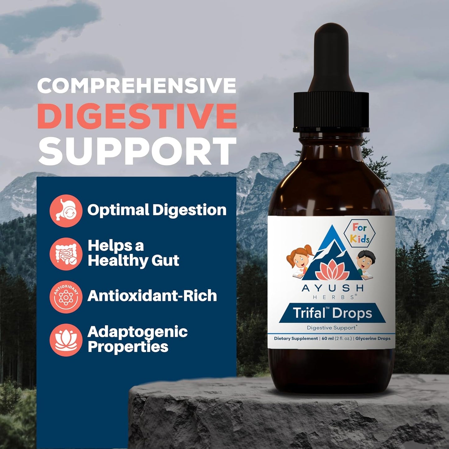 Ayush Herbs Trifal Drops - Digestive & Immune Wellness Booster for Kids, Kids Alcohol Free Digestive Support Drops with Amla for Toddlers, Children - 2 FL Oz Dropper Bottle (80 Servings) Nirvana Guru