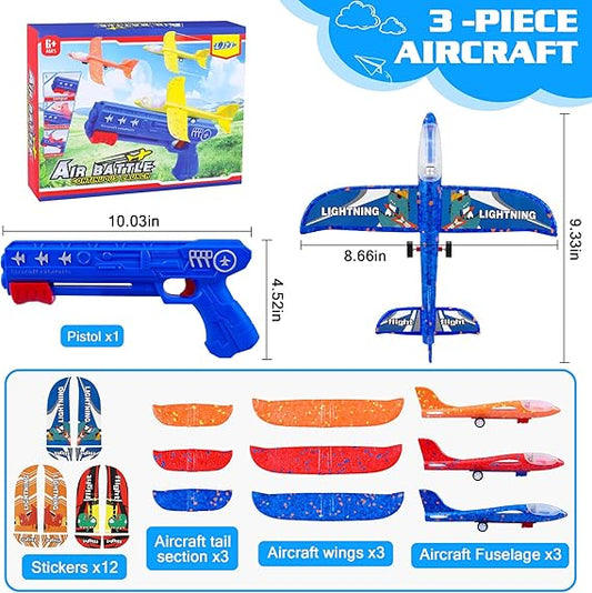 3 Pack Airplane Launcher Toys, 2 Flight Modes LED Foam Glider Catapult Plane, Outdoor Flying Toy for Kids, Birthday Gifts for Boy Girl 6+ Year Old, B-Day Party Supplies nirvanaguru