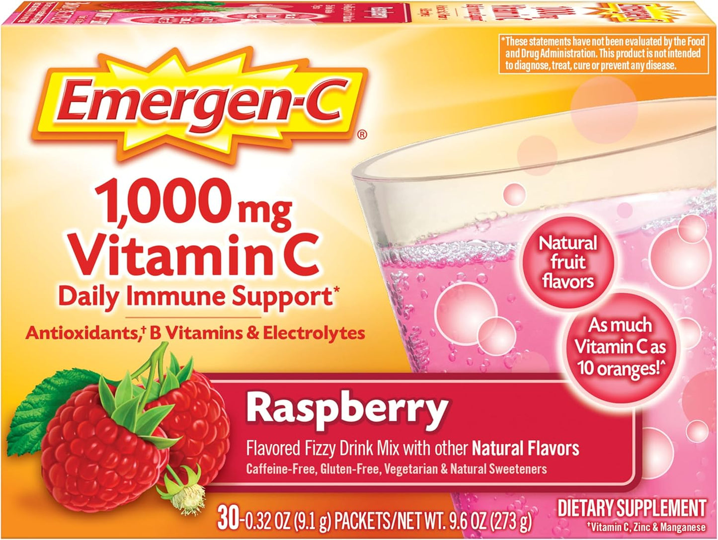 Emergen-C 1000mg Vitamin C Powder for Daily Immune Support Caffeine Free Vitamin C Supplements with Zinc and Manganese, B Vitamins and Electrolytes, Super Orange Flavor - 30 Count Nirvana Guru