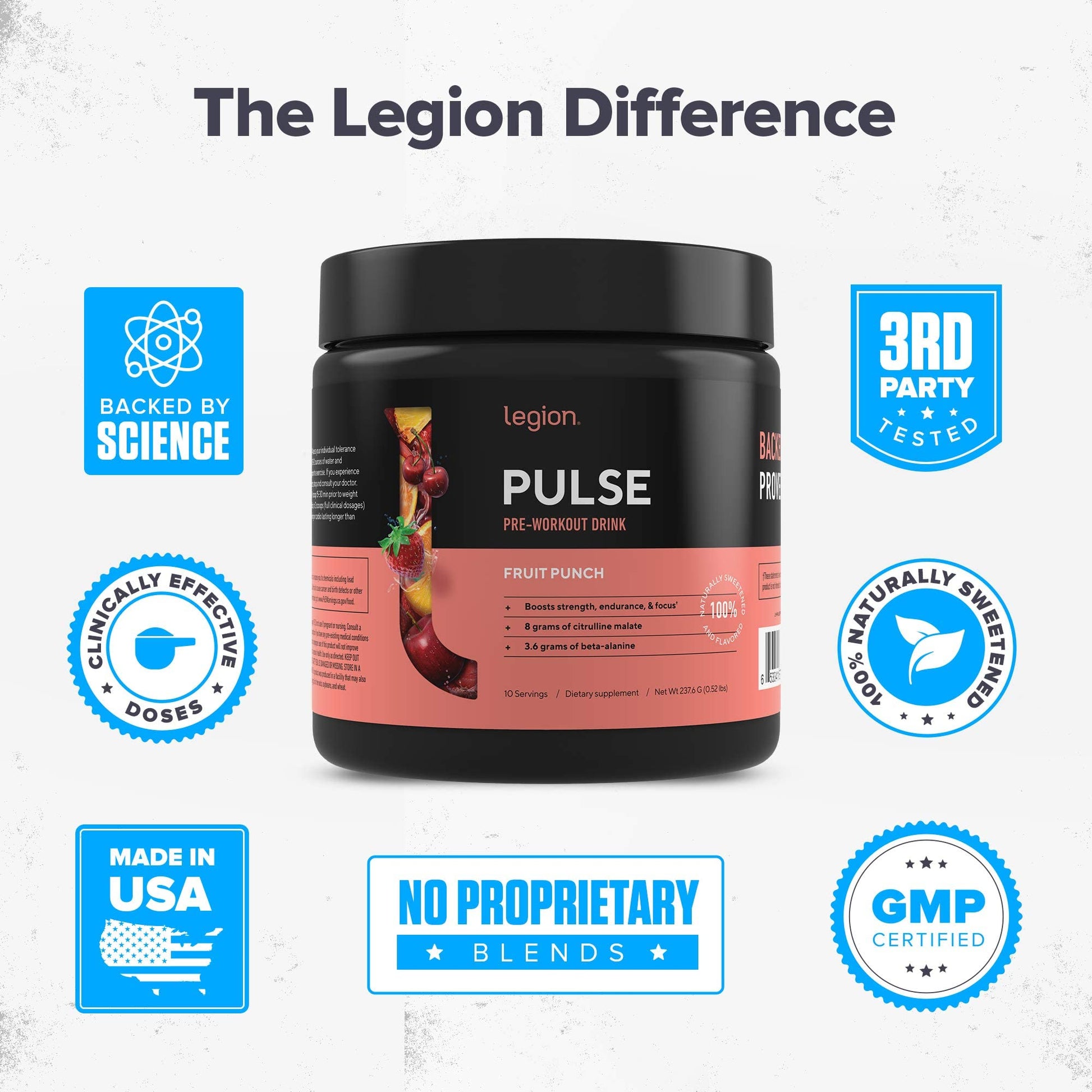 LEGION Pulse Pre Workout Supplement - All Natural Nitric Oxide Preworkout Drink to Boost Energy, Creatine Free, Naturally Sweetened, Beta Alanine, Citrulline, Alpha GPC (Fruit Punch) Nirvana Guru
