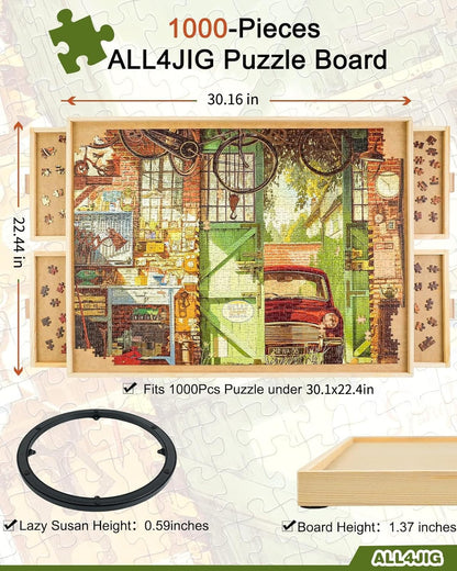 ALL4JIG 1500 Piece Rotating Puzzle Board with Drawers and Cover,25"x34"Portable Wooden Jigsaw Puzzle Table for Adults Portable,Lazy Susan Spinning Puzzle Boards Birthday Gift for mom Nirvana Guru