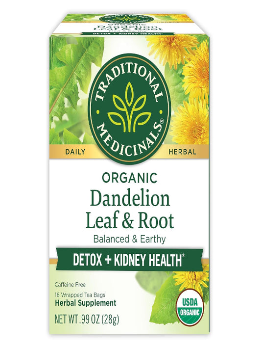 Traditional Medicinals Organic Dandelion Leaf & Root Herbal Tea (Pack of 1), Supports Kidney Function and Healthy Digestion, 16 Tea Bags Total - Nirvana Guru