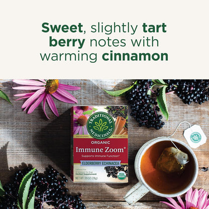 Traditional Medicinals Tea, Organic Immune Zoom Elderberry Echinacea, Supports Immune Function, 16 Tea Bags - Nirvana Guru