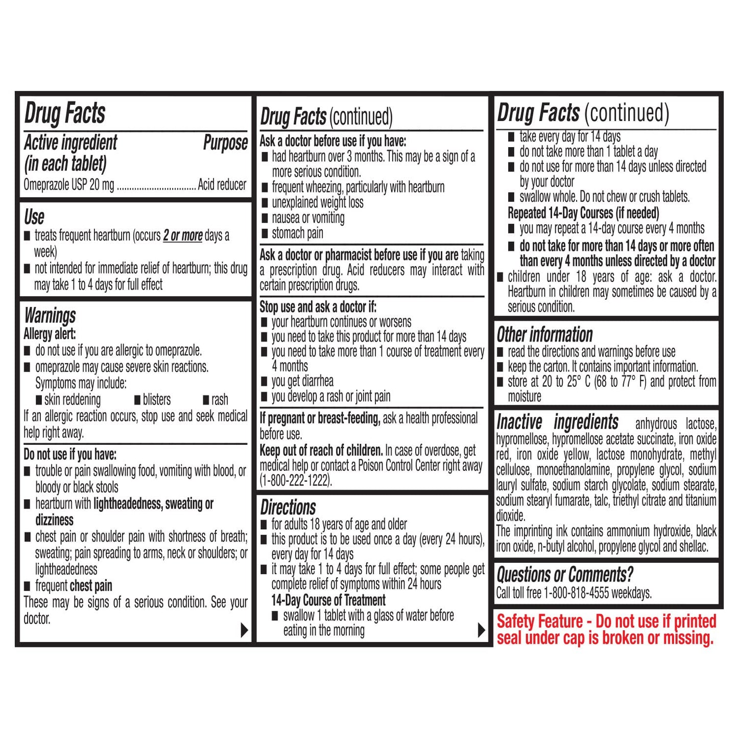 Ohm Omeprazole Delayed-Release Tablets, 20mg Acid Reducer, Treats Frequent Heartburn (2 Weeks of Supply, 14, Count)