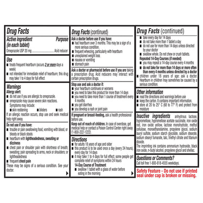 Ohm Omeprazole Delayed-Release Tablets, 20mg Acid Reducer, Treats Frequent Heartburn (2 Weeks of Supply, 14, Count)