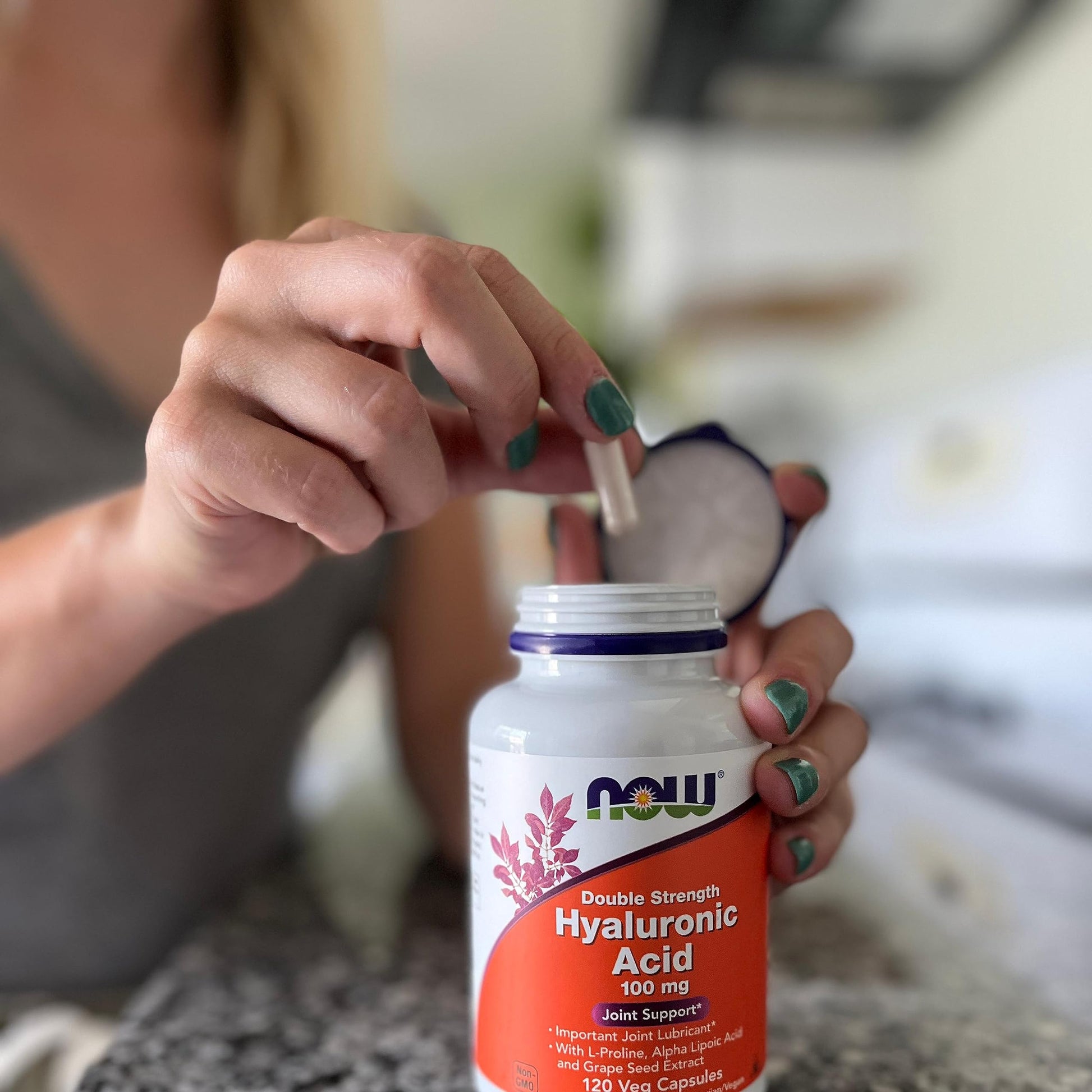 NOW Foods Supplements, Hyaluronic Acid 100 mg, Double Strength with L-Proline, Alpha Lipoic Acid and Grape Seed Extract, 120 Veg Capsules - Nirvana Guru