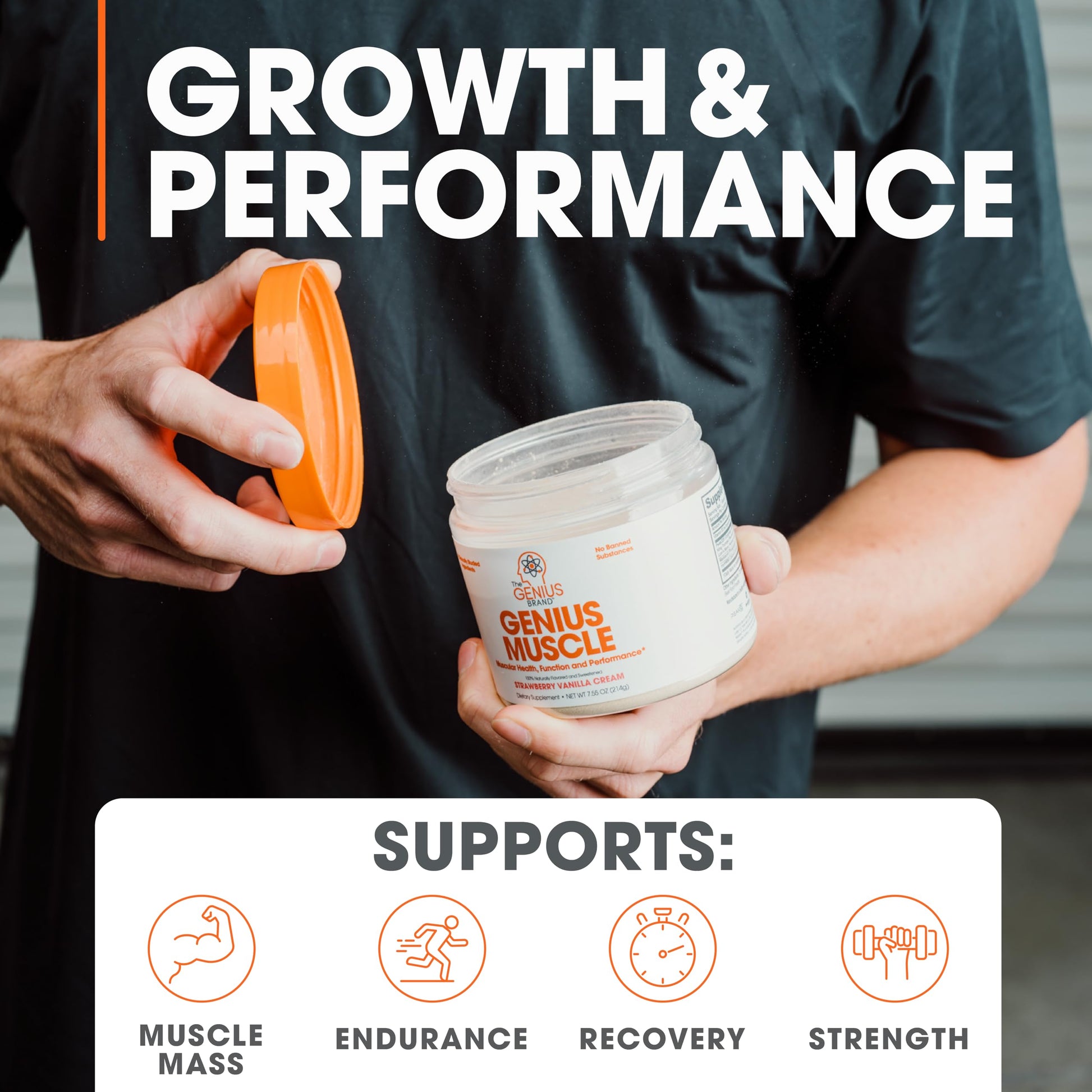 The Genius Brand Genius Muscle - Muscle Health Supplement for Growth, Endurance & Recovery - Non-Hormonal Formula - 6 Organic Mushrooms - Naturally-Sweetened - 30 Servings - Strawberry Vanilla Nirvana Guru