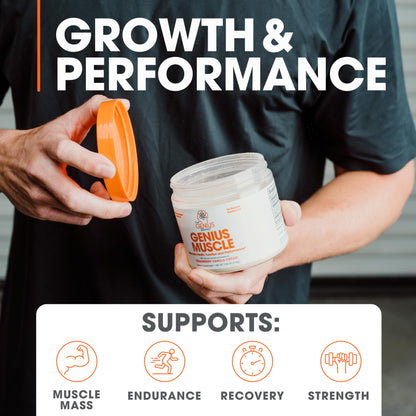 The Genius Brand Genius Muscle - Muscle Health Supplement for Growth, Endurance & Recovery - Non-Hormonal Formula - 6 Organic Mushrooms - Naturally-Sweetened - 30 Servings - Strawberry Vanilla Nirvana Guru
