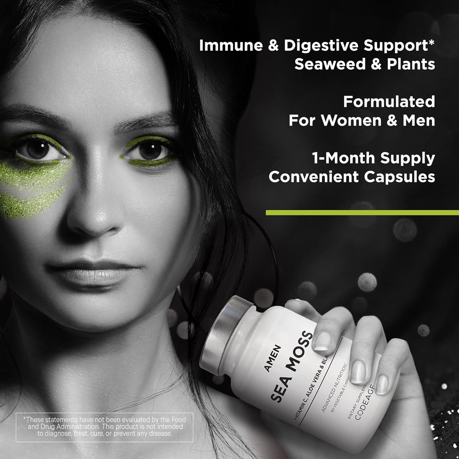 Amen Sea Moss Supplement - 1000mg Organic Irish Sea Moss, Bladderwrack, Burdock - Vitamin C, Aloe Vera, Black Pepper - Seaweed Superfood, Vitamins, Minerals, and Antioxidants - Non-GMO - 90 Capsules Nirvana Guru