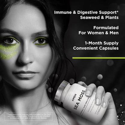 Amen Sea Moss Supplement - 1000mg Organic Irish Sea Moss, Bladderwrack, Burdock - Vitamin C, Aloe Vera, Black Pepper - Seaweed Superfood, Vitamins, Minerals, and Antioxidants - Non-GMO - 90 Capsules Nirvana Guru
