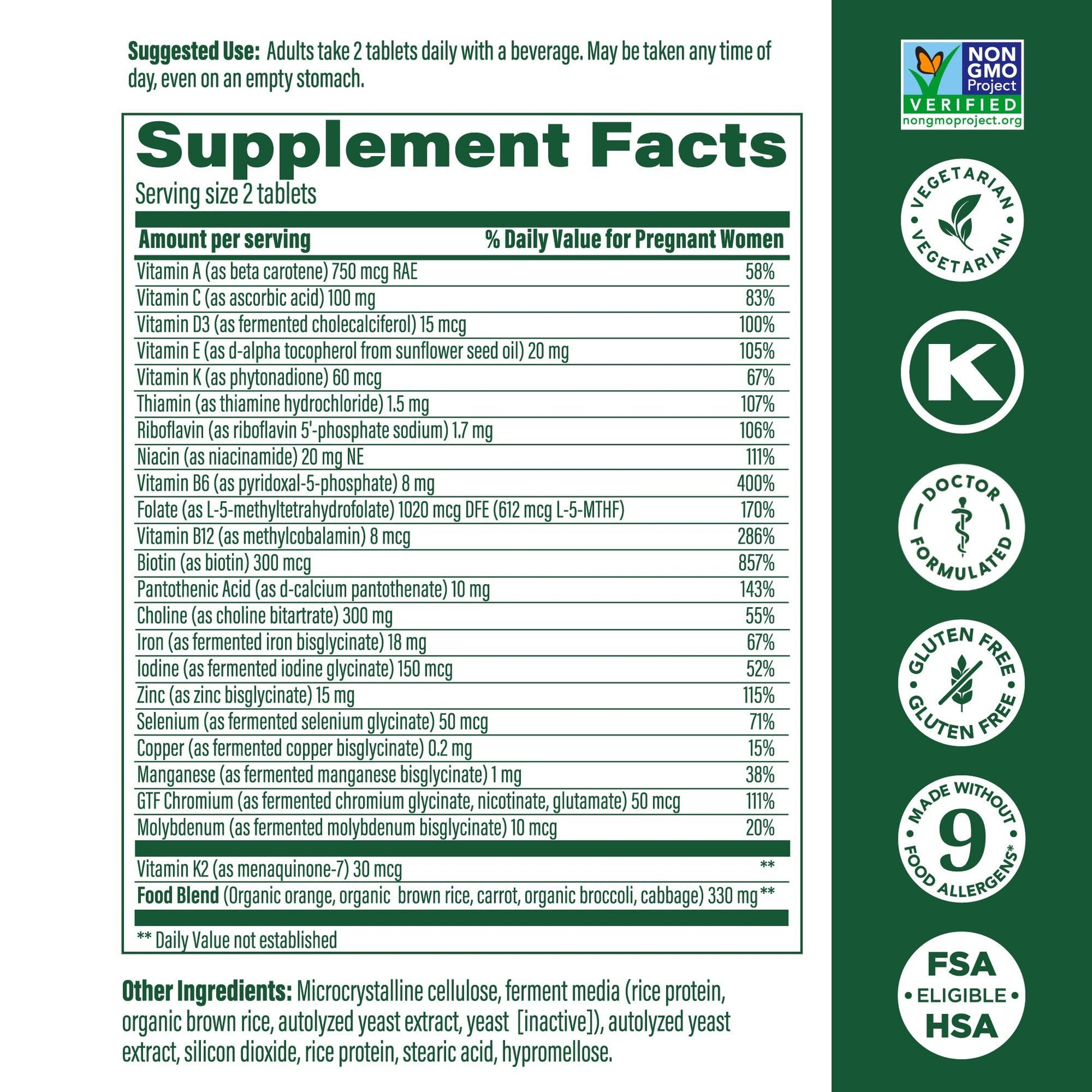 MegaFood Baby & Me 2 Prenatal Multi - Prenatal Vitamins for Women with Choline, Methyl Folate, Iron - Gluten-Free, Vegetarian, Pre Natal Multivitamin for Women - 60 Tablets, 30 Servings Nirvana Guru