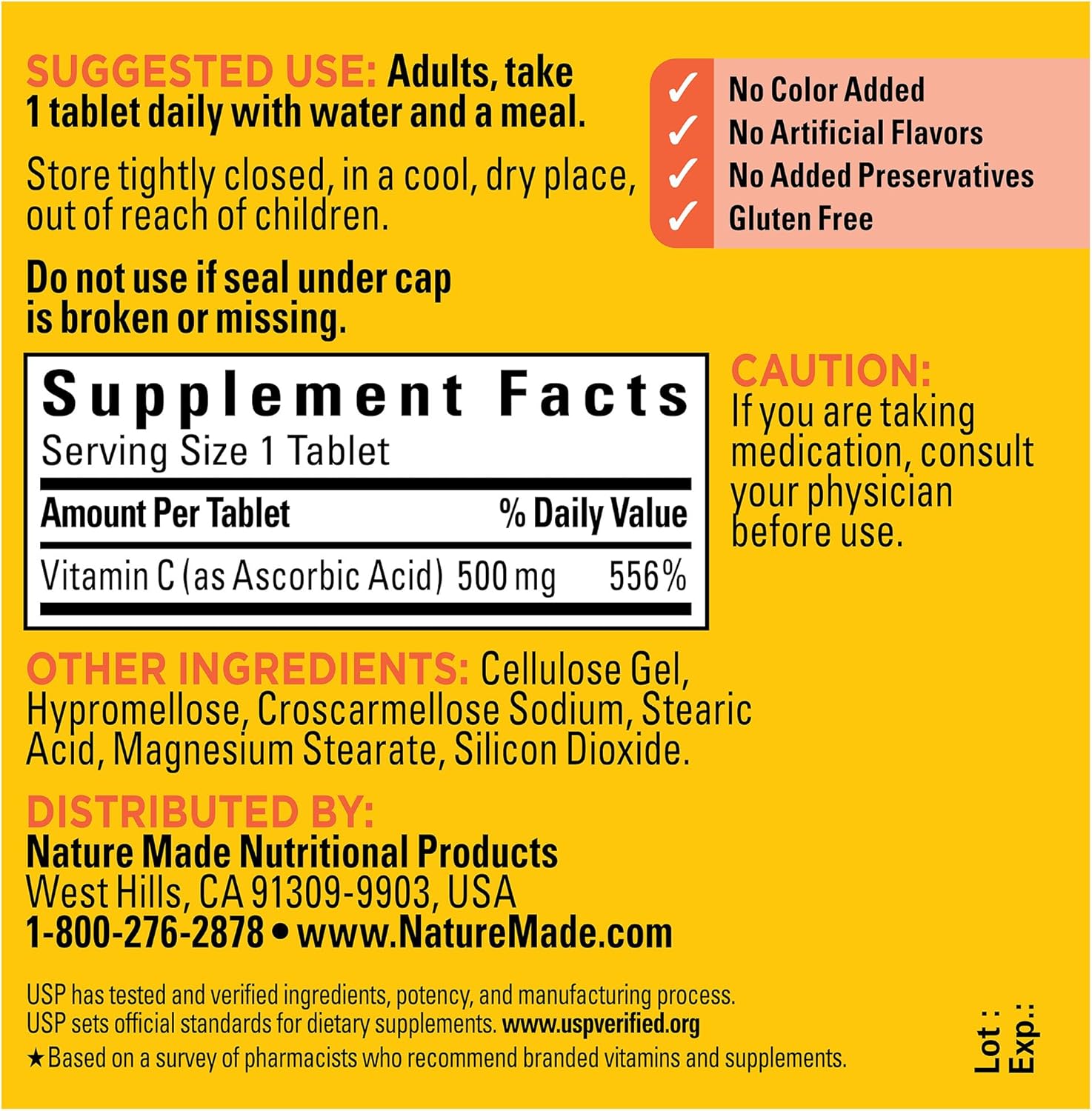 Nature Made Vitamin C 500 mg, Dietary Supplement for Immune Support, 100 Tablets, 100 Day Supply - Nirvana Guru