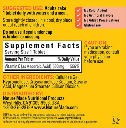 Nature Made Vitamin C 500 mg, Dietary Supplement for Immune Support, 100 Tablets, 100 Day Supply - Nirvana Guru
