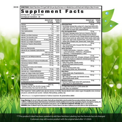 Irwin Naturals Men's Living Green Liquid-Gel Multi - 70 Essential Nutrients, Full-Spectrum Vitamins, Wholefood Blend - Targeted Adrenal & Brain Support - 120 Liquid Softgels - Nirvana Guru