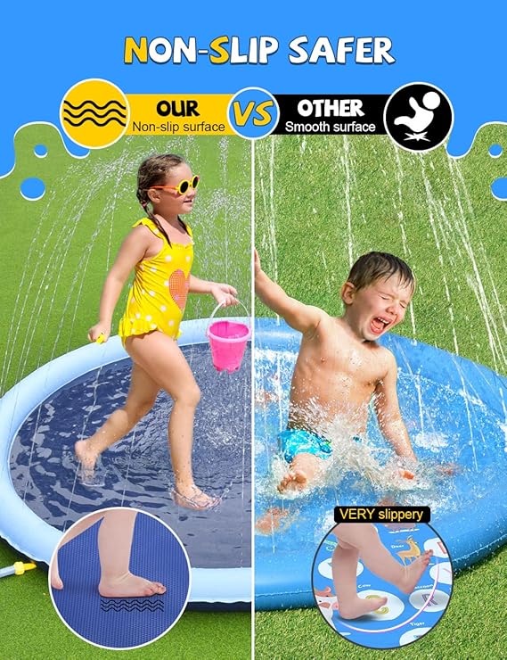 VISTOP Non-Slip Splash Pad for Kids and Dog, Thicken Sprinkler Pool Summer Outdoor Water Toys - Fun Backyard Fountain Play Mat for Baby Girls Boys Children or Pet Dog (67 inch, Blue&Blue) nirvanaguru
