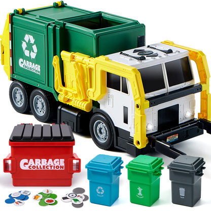 JOYIN Large Friction Powered Garbage Truck Toy Set, Includes Dumpster, Trash Bins, and Learning Cards for Kids, Boy Toys Birthday Gift for Boys Girls Kids Toddler Nirvana Guru