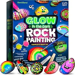 Dan&Darci Kids Rock Painting Kit - Glow in The Dark - Arts & Crafts Gifts for Boys and Girls Ages 6-12 - Craft Activities Kits - Creative Art Toys for 6, 7, 8, 9, 10, 11 & 12 Year Old Kid nirvanaguru