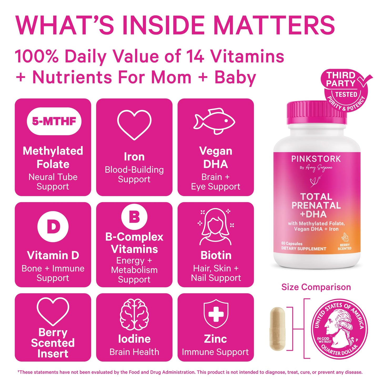 Pink Stork Total Prenatal Vitamins with DHA, Folate, Iron, Choline, and Vitamin B12 - Prenatals for Women to Support Fetal Development, Pregnancy Essentials, Berry Essence, 60 Capsules, 1 Month Supply Nirvana Guru