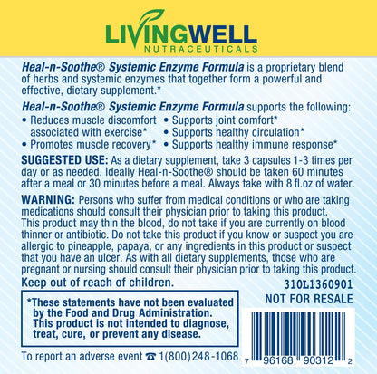 HEAL-N-SOOTHE Proteolytic Enzymes - Natural Joint Support Supplement - Unique Blend of Bromelain, Papain, Boswellia, and Turmeric - 90 Count Nirvana Guru