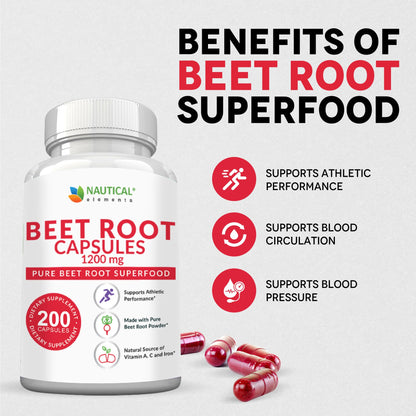 Beet Root Capsules - 1200mg Per Serving - 120 Beet Root Powder Capsules - Beetroot Powder Supports Blood Pressure, Athletic Performance, Digestive, Immune System (Pure, Non-GMO & Gluten Free
