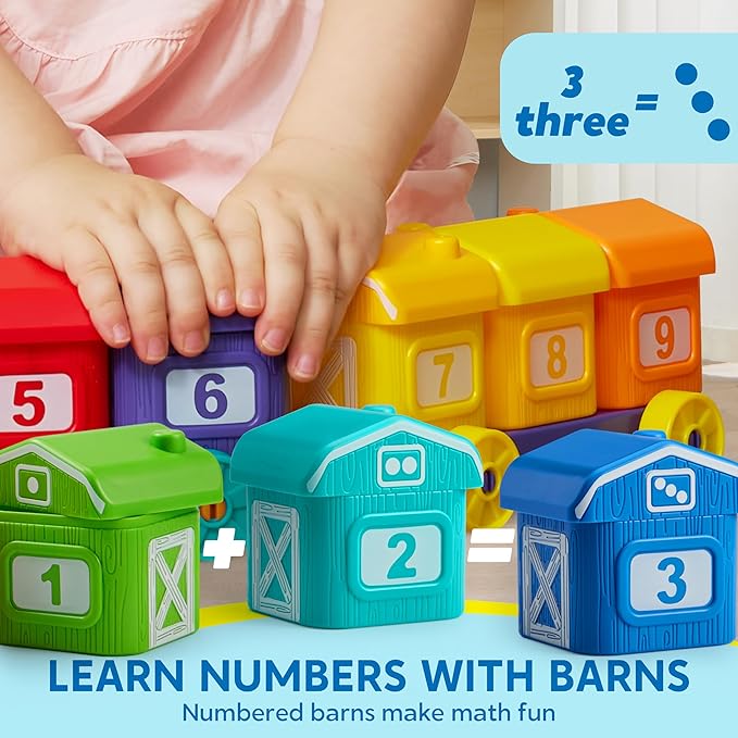 Learning Toy for Toddlers 1 2 3 Years Old, Counting, Matching & Sorting Montessori Learning Farm Train Including 9 Farm Animals and 1 Farmer, Easter Christmas Birthday Gift for Baby Boys Girls Nirvana Guru