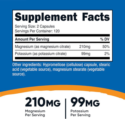 Nutricost Potassium (99 mg) Magnesium (210 mg) Citrates, 240 Capsules - Non-GMO, Gluten Free Nirvana Guru