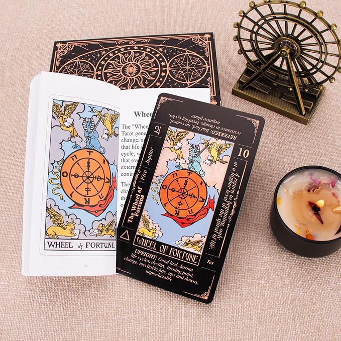 Tarot Cards for Beginners, Classic Tarot Cards with Meanings on Them, Durable Tarot Cards with Guide Book for Beginners (Black) nirvanaguru