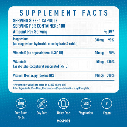 Magnesium Supplement Complex MGSPORT- High Absorption with Vitamins B6, D, E - Relieves Leg Cramps & Muscle Support - 60 Servings Nirvana Guru