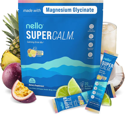 Supercalm Powdered Drink Mix, Raspberry Lemonade, L Theanine, Ksm-66 Ashwagandha, Magnesium Glycinate, Vitamin D 3, Supplements for Relaxation & Focus, No Sugar, Non GMO, On The Go, 20 Ct