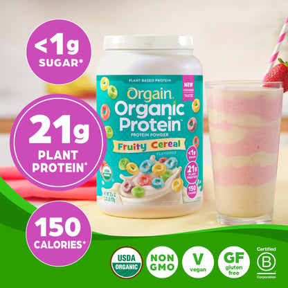 Orgain Organic Vegan Protein Powder, Vanilla Bean - 21g Plant Protein, 4g Prebiotic Fiber, No Lactose Ingredients, No Added Sugar, Non-GMO, For Shakes & Smoothies, 2.03 lb (Packaging May Vary)
