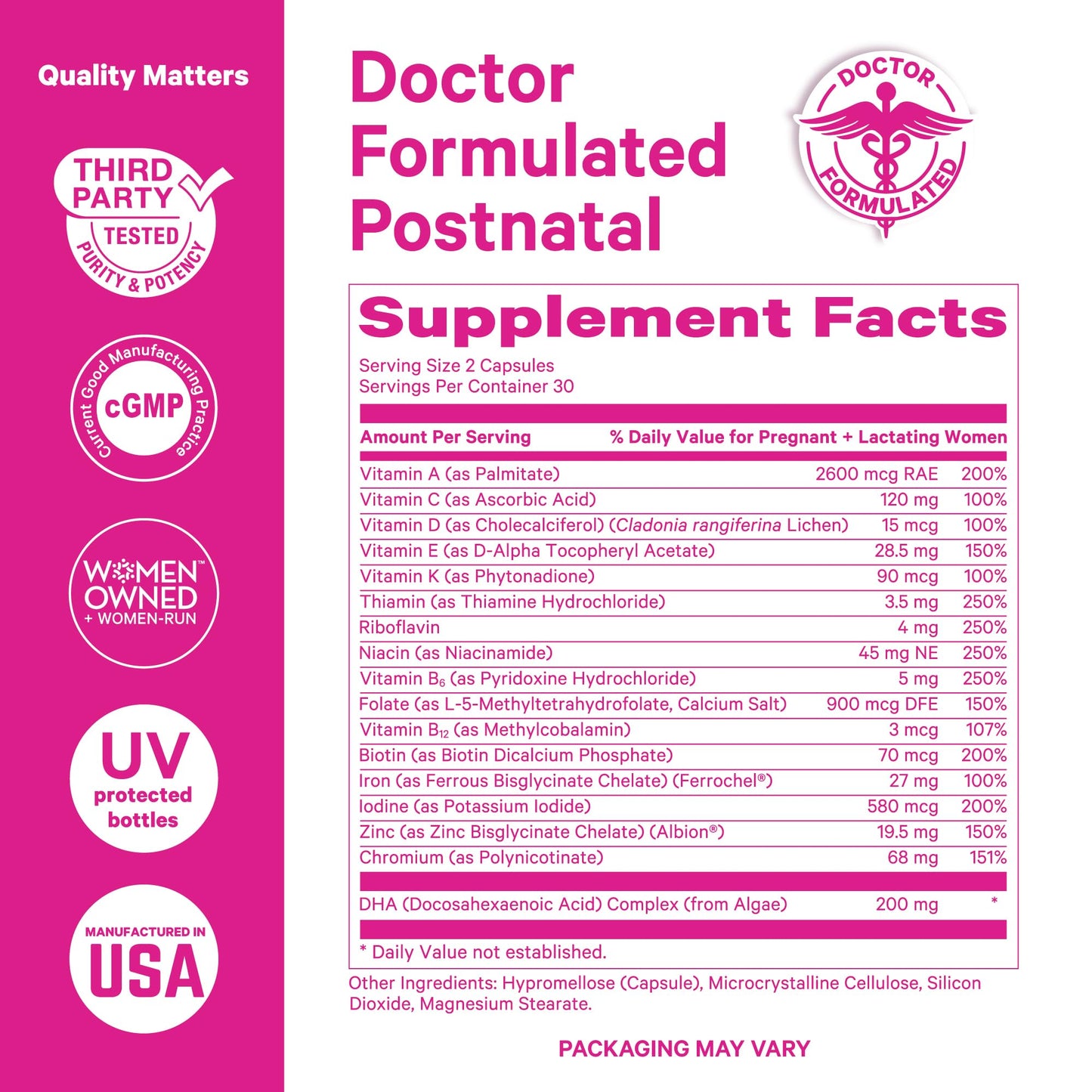Pink Stork Total Postnatal Vitamins for Women with Vegan DHA, Iron, Folate, and Vitamin B12, Postpartum Recovery Essentials, Daily Supplement for Breastfeeding Moms - 1 Month Supply Nirvana Guru