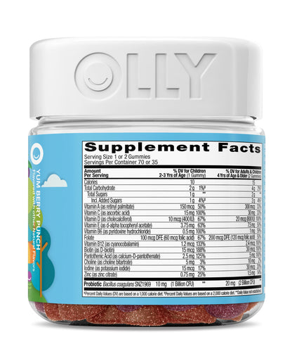OLLY Kids Multivitamin & Probiotic Gummy, Digestive Support, Vitamins A, D, C, E, B, Zinc, Chewable Supplement, Berry Flavor, 50 day supply - 100 Count Nirvana Guru