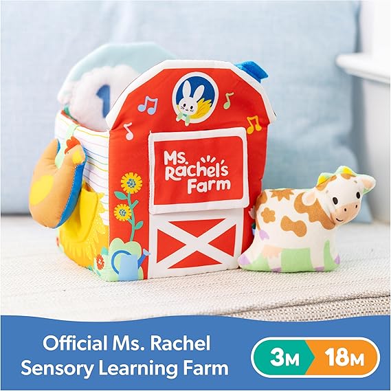 Ms. Rachel Official Sensory Learning Farm, Foldable Soft Baby Book with Plush Cow, Infant Educational Toys for Babies Ages 3 Months to 18 Months nirvanaguru