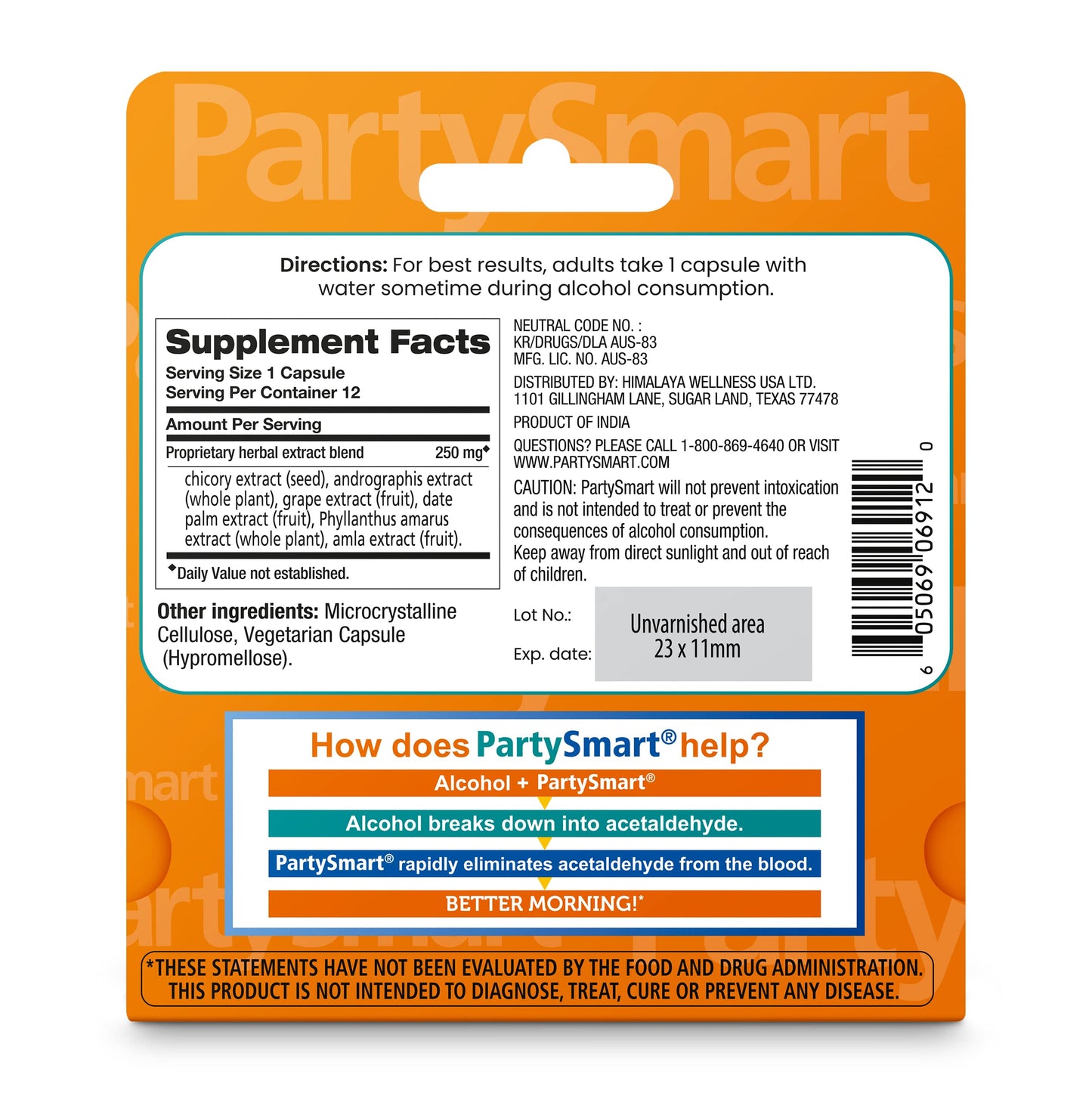Himalaya PartySmart, One Capsule for a Better Morning, Plant-Based, Liver Support, Better Morning After Drinking, Clinically Studied, Non-GMO Project Verified, 12 Capsules - Nirvana Guru