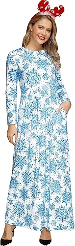 For G and PL Women's Ugly Christmas Maxi Dress Long Sleeve Graphic Outfit with Pockets nirvanaguru