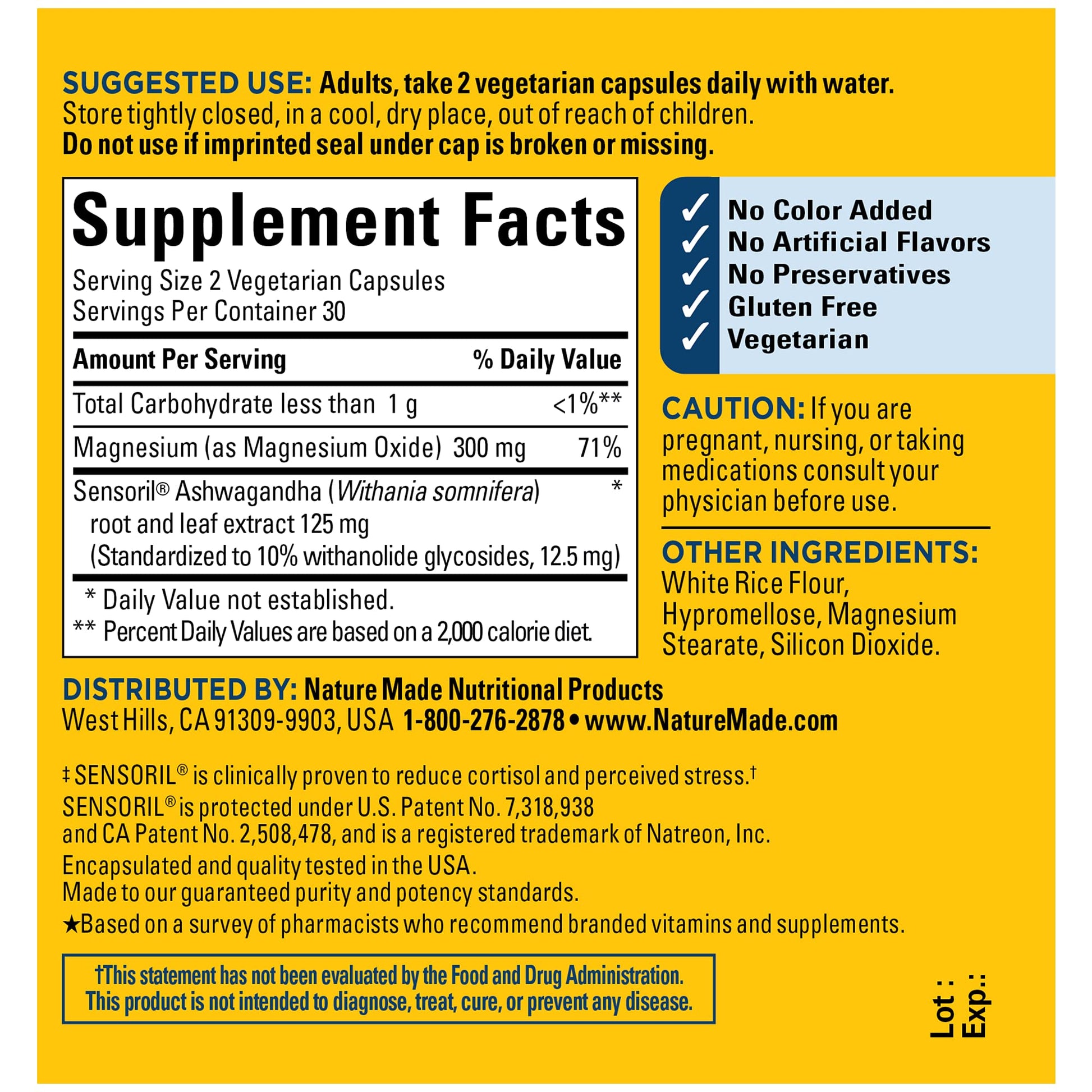 Nature Made Wellblends Calm & Relax, Ashwagandha 125mg, Magnesium 300 mg, 54 Vegetarian Capsules - Nirvana Guru