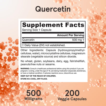 Jarrow Formulas Quercetin Supplements - 500 mg, Antioxidant Support for Cardiovascular and Immune Health, Supplement with 200 Veggie Capsules - Nirvana Guru