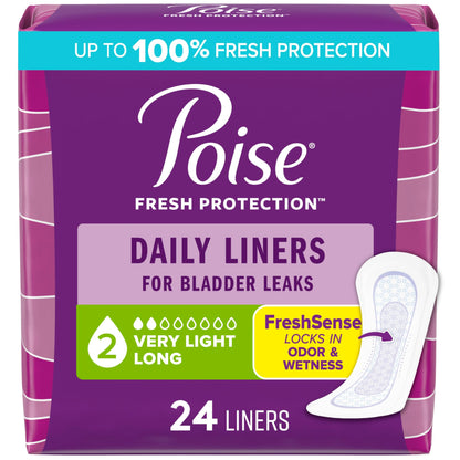 Poise Daily Liners, Incontinence Panty Liners, 2 Drop Very Light Absorbency, Regular Length, 48 Count of Pantiliners, Packaging May Vary