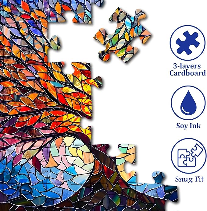 PICKFORU Stained Glass Puzzle Tree of Life Puzzles for Adults 1000 Pieces, Impossible Hard Difficult Challenging Puzzles for Adults, Colorful Mosaic Tree of Life Jigsaw Puzzle 1000 Pieces nirvanaguru