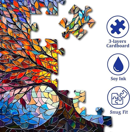 PICKFORU Stained Glass Puzzle Tree of Life Puzzles for Adults 1000 Pieces, Impossible Hard Difficult Challenging Puzzles for Adults, Colorful Mosaic Tree of Life Jigsaw Puzzle 1000 Pieces nirvanaguru