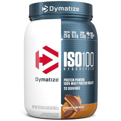 Dymatize ISO100 Whey Protein Powder Isolate, Gourmet Chocolate, 25g of Protein, 20 Servings, 5.5g BCAAs, Less Than 120 Cal., Gluten Free, 1g Fat, 1g Sugar, 2g Carb