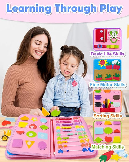 Exorany Busy Board Montessori Toys for Toddler Girl Birthday Gifts, Busy Book Sensory Learning Toys for Toddlers, Toddler Girl Airplane Car Travel Toy Educational Activities nirvanaguru
