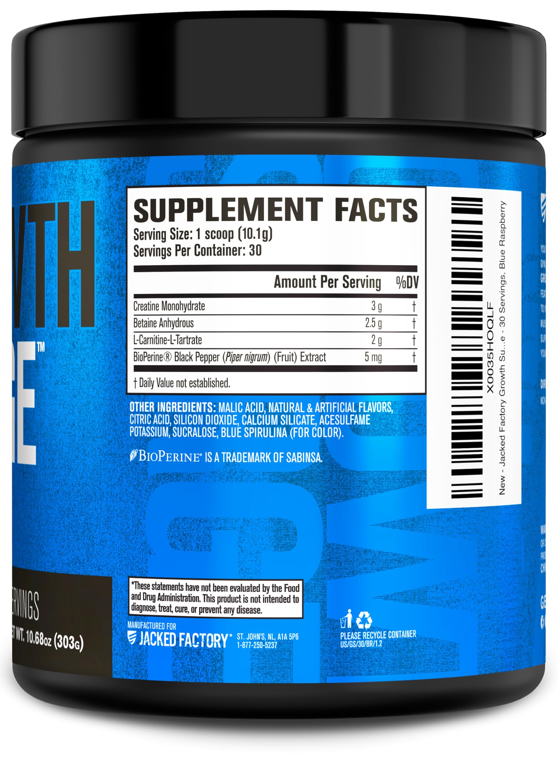 Jacked Factory Growth Surge Creatine Post Workout w/L-Carnitine - Daily Muscle Builder & Recovery Supplement with Creatine Monohydrate, Betaine, L-Carnitine L-Tartrate - 30 Servings, Swoleberry Nirvana Guru