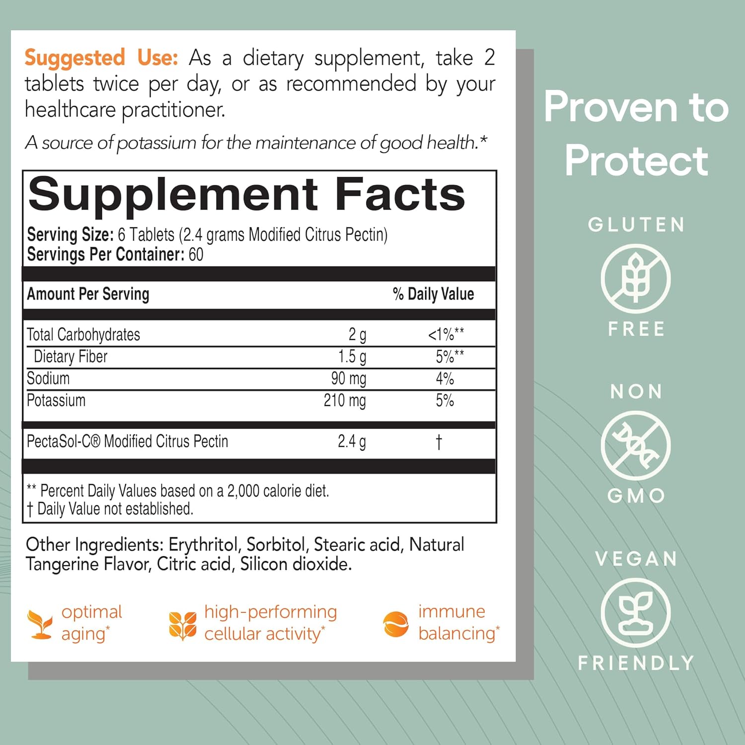 EcoNugenics PectaSol Modified Citrus Pectin – 120 Tangerine Chewable Tablets – Total-Body Health Supplement to Support Heart, Immune System, Inflammation Response + Maintain Healthy Galectin-3 Levels - Nirvana Guru