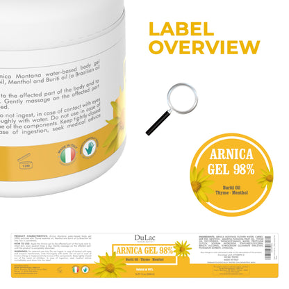 Dulàc - Arnica Gel for Bruising and Swelling 16.9 Fl Oz, 98% Arnica Montana Cream Extra Strength for Muscle and Joint Relief, Non-Greasy, Natural Formula, Cool Effect, Alcohol Free