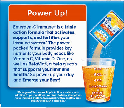 Emergen-C Immune+ Triple Action Immune Support Powder, BetaVia (R), 1000mg Vitamin C, B Vitamins, Vitamin D and Antioxidants, Raspberry – 30 Count Nirvana Guru