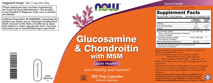 NOW Foods Supplements, Glucosamine & Chondroitin with MSM, Joint Health, Mobility and Comfort*, 180 Veg Capsules - Nirvana Guru
