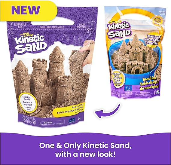 Kinetic Sand, 3.25lbs Beach Play Sand, Moldable Sensory Toys for Kids, Resealable Bag (Packaging May Vary), for Ages 3 and up nirvanaguru