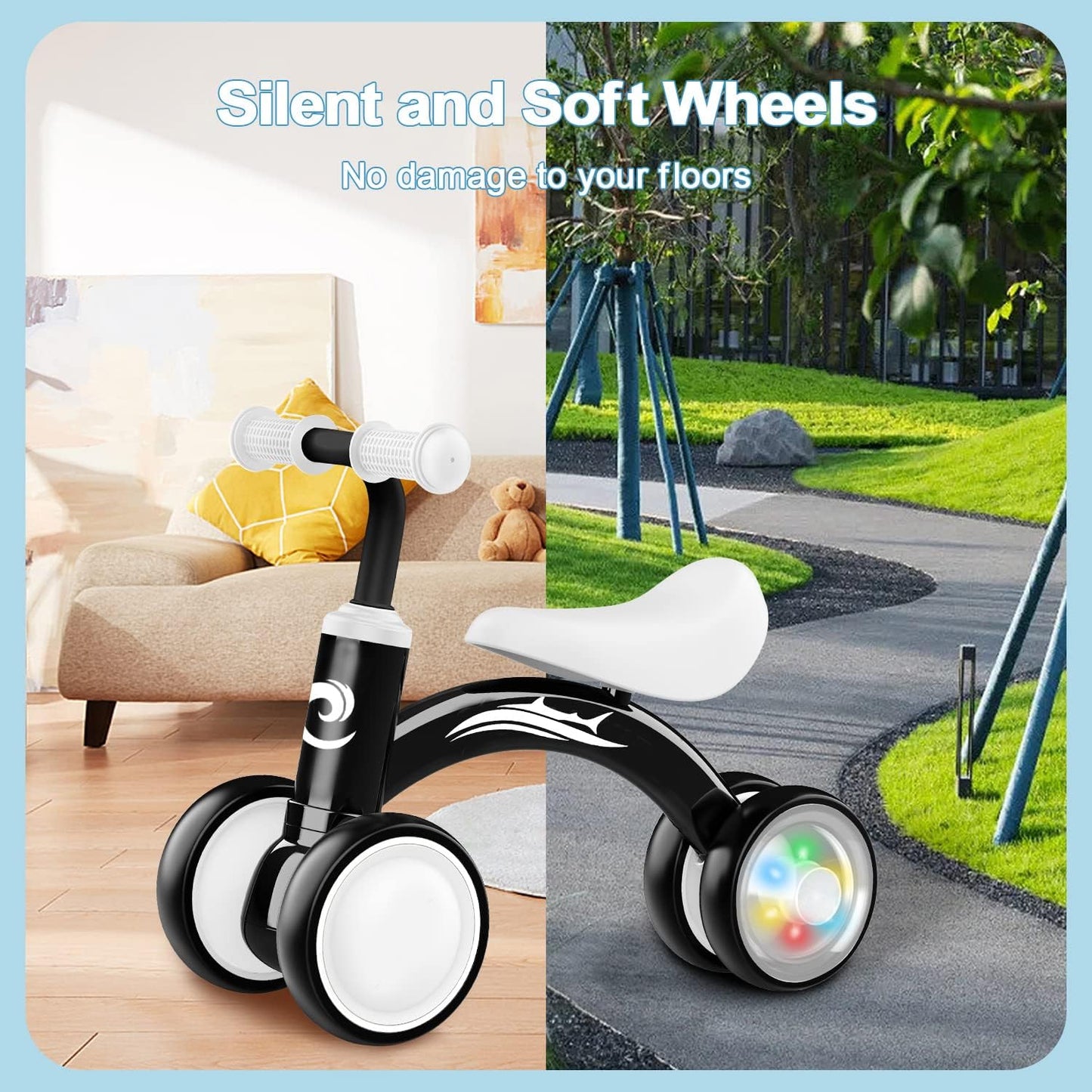 Colorful Lighting Baby Balance Bike Toys for 1 Year Old Boy Gifts, 10-36 Month Toddler Balance Bike, No Pedal 4 Silence Wheels&Soft Seat First Riding on Toys, One Year Old Boy Birthday Gifts. Nirvana Guru